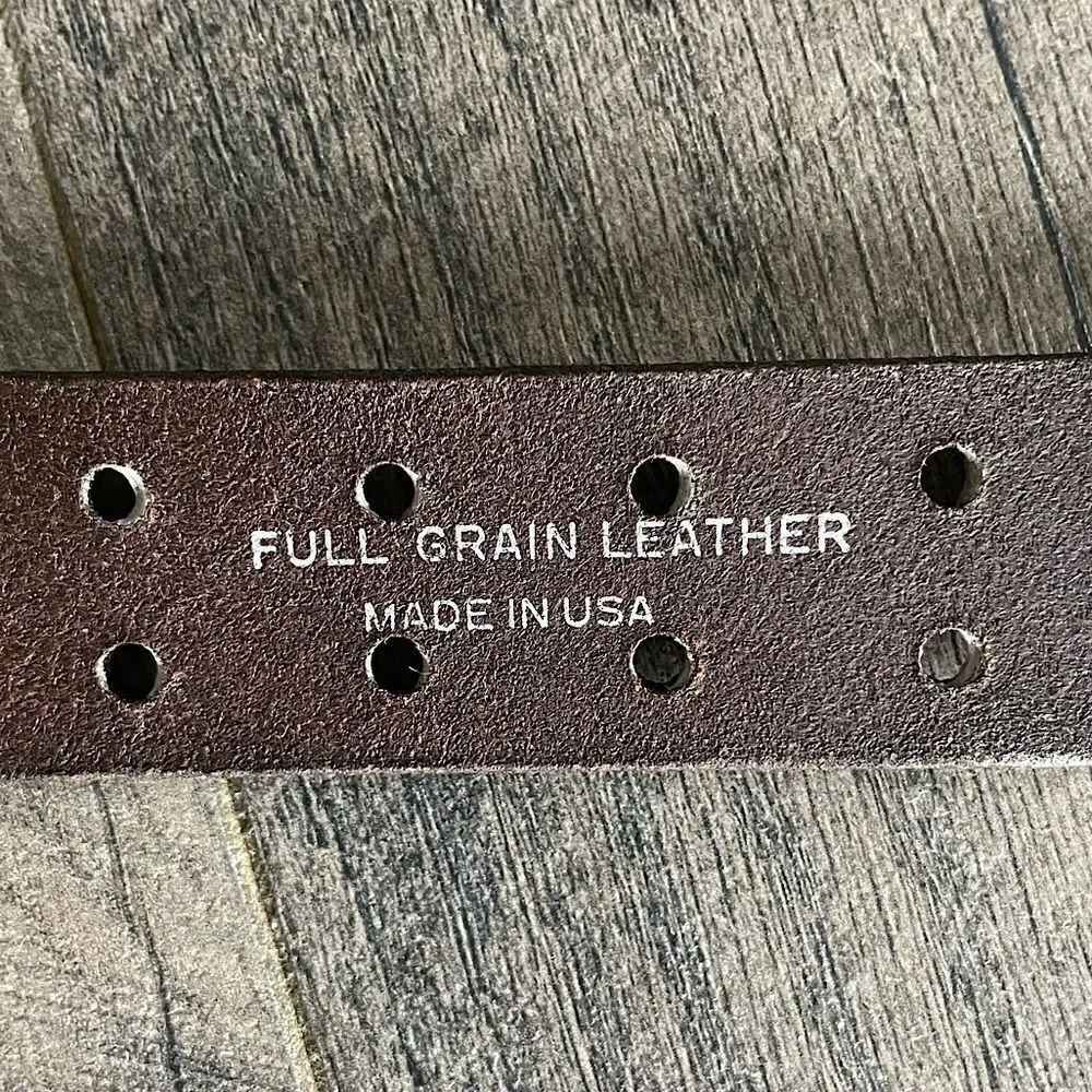 Brown Leather Belt with silver Buckle. 37 inches.